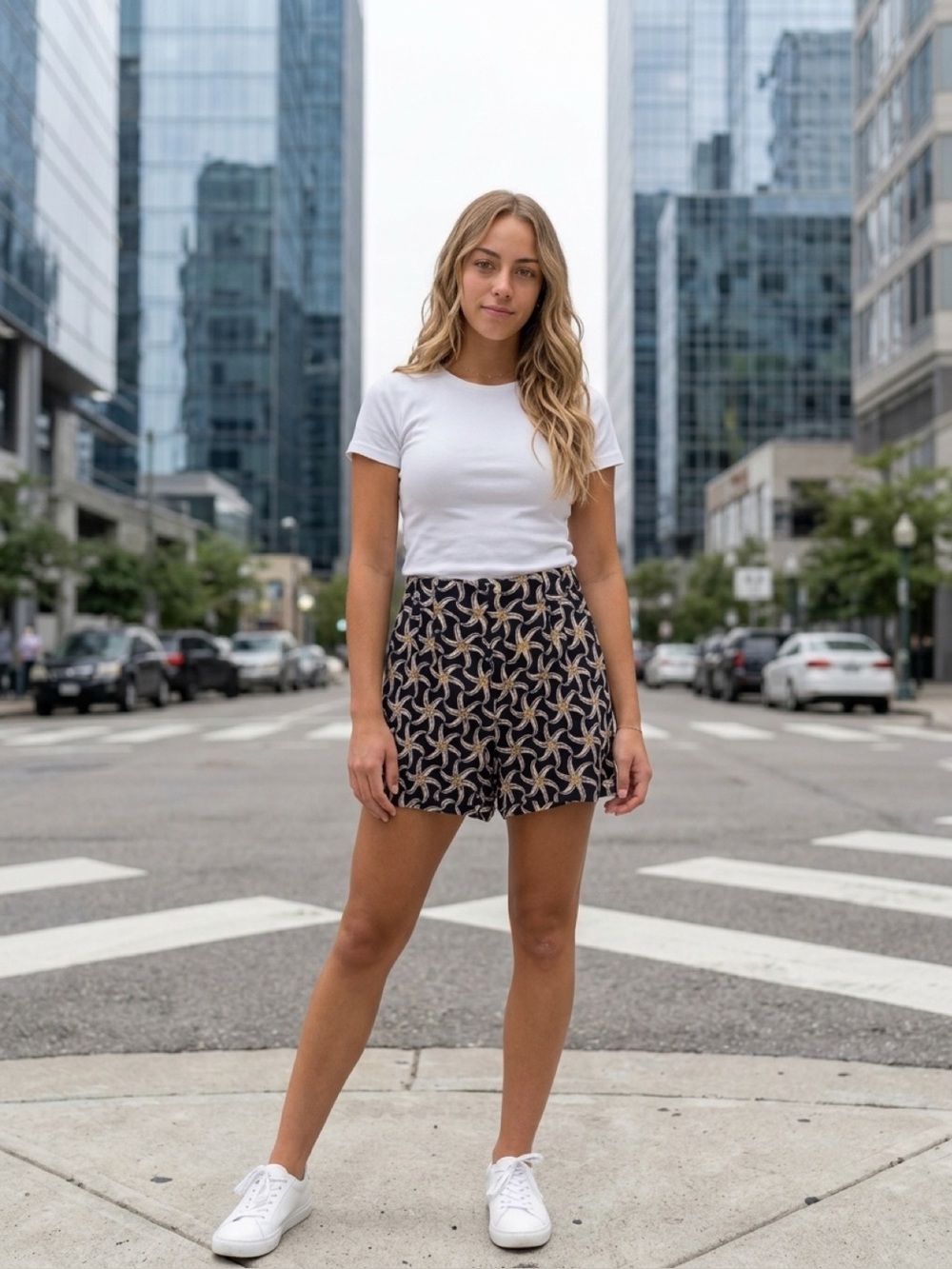 Scotch & Soda Black High-Waist Shorts with Beige Starfish Print